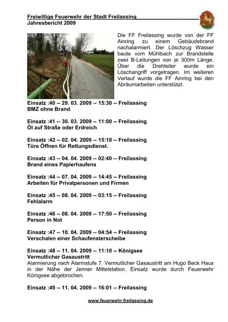 Jahresbericht der Freiwilligen Feuerwehr Freilassing 2009