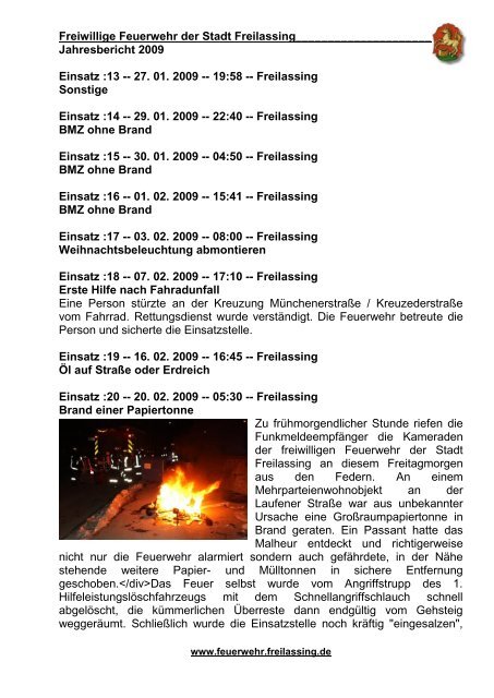 Jahresbericht der Freiwilligen Feuerwehr Freilassing 2009
