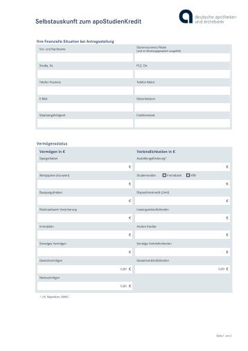 Selbstauskunft zum apoStudienKredit