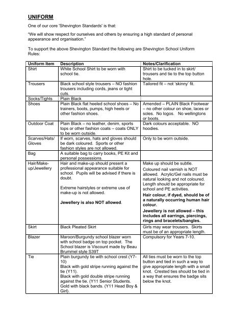 UNIFORM - Shevington High School