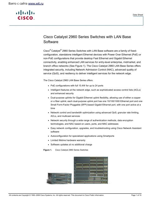 Cisco Catalyst 2960 Series Switches With Lan Base Software Cisco Catalyst 2960 Series Switches With Lan Base Software