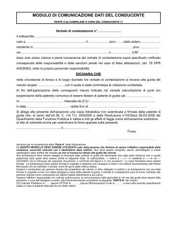 modulo di comunicazione dati del conducente - Comune di ...