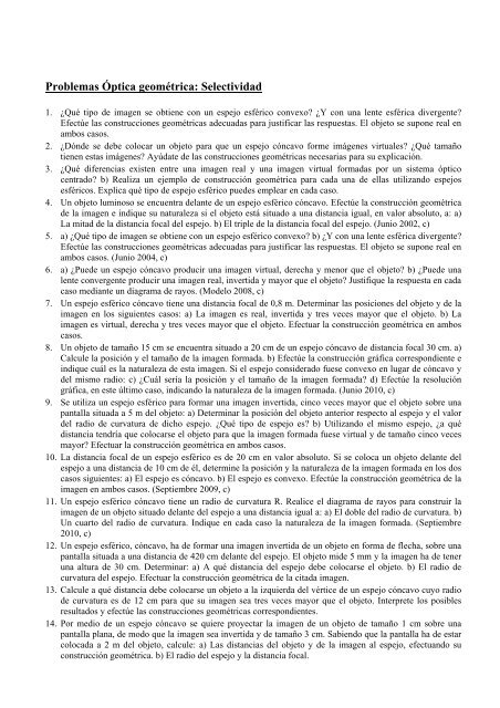 Problemas Ã“ptica geomÃ©trica: Selectividad - cofradiadelaciencia