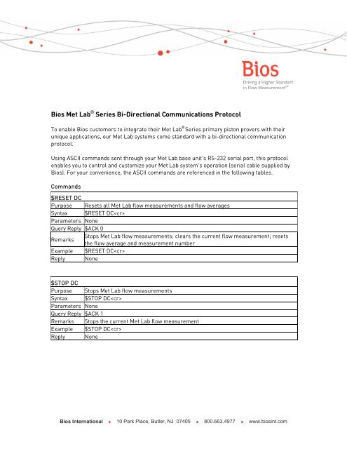 Bios Met LabÂ® Series Bi-Directional Communications ... - Mesa Labs