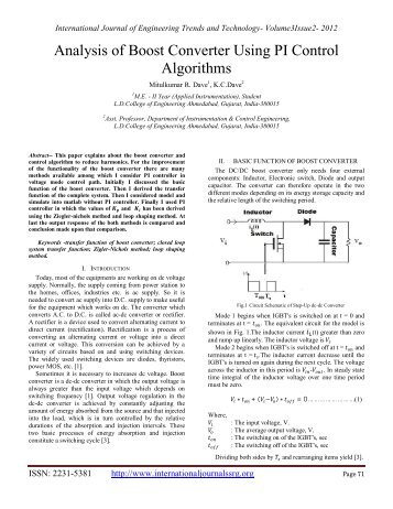 Analysis of Boost Converter Using PI Control Algorithms - IJETT ...