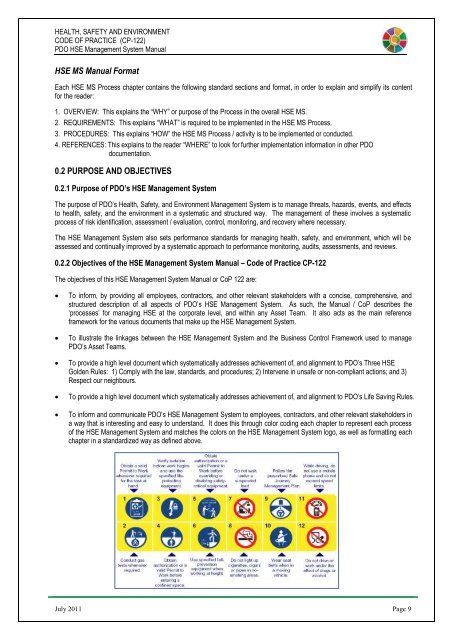 CP-122 HSE Code of Practice - PDO