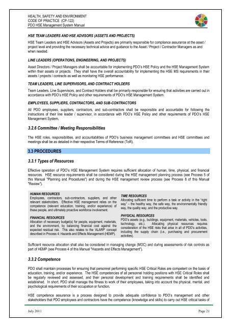 CP-122 HSE Code of Practice - PDO