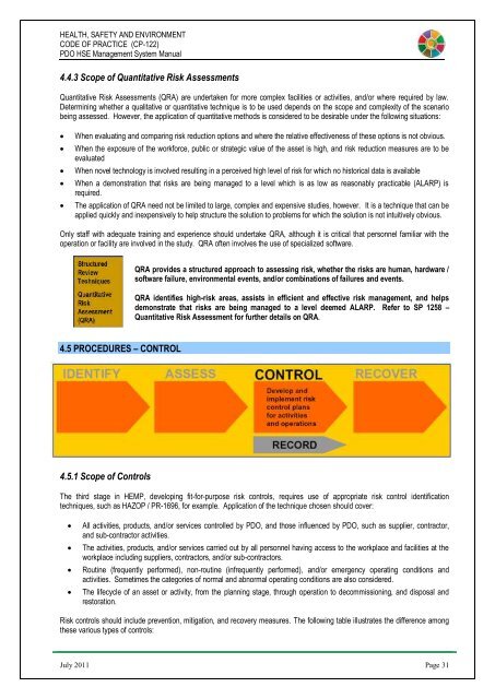 CP-122 HSE Code of Practice - PDO