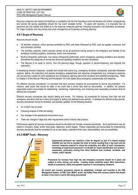 CP-122 HSE Code of Practice - PDO