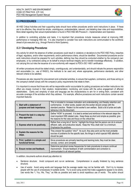 CP-122 HSE Code of Practice - PDO