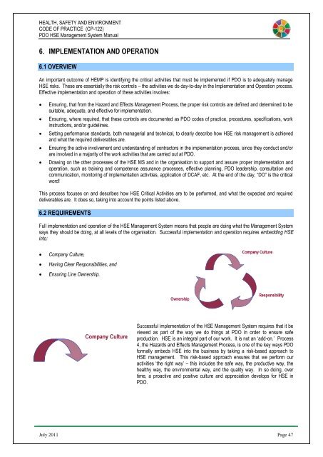 CP-122 HSE Code of Practice - PDO