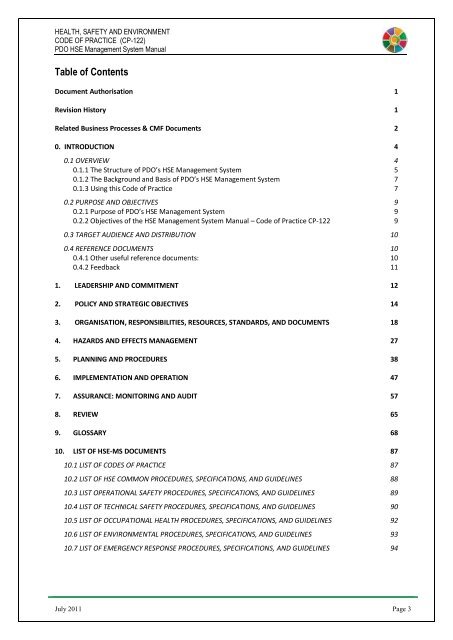 CP-122 HSE Code of Practice - PDO