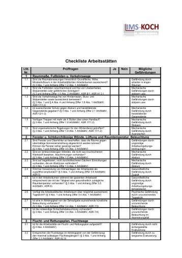 Checkliste Organisation des Arbeitsschutzes - IMS-Koch