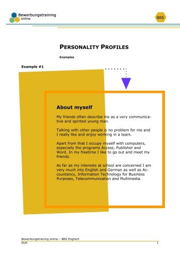 PERSONALITY PROFILES About myself - Bewerbungstraining Online