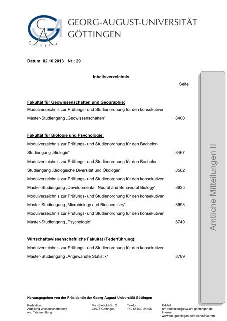 Amtliche Mitteilu nge n II - Georg-August-Universität Göttingen