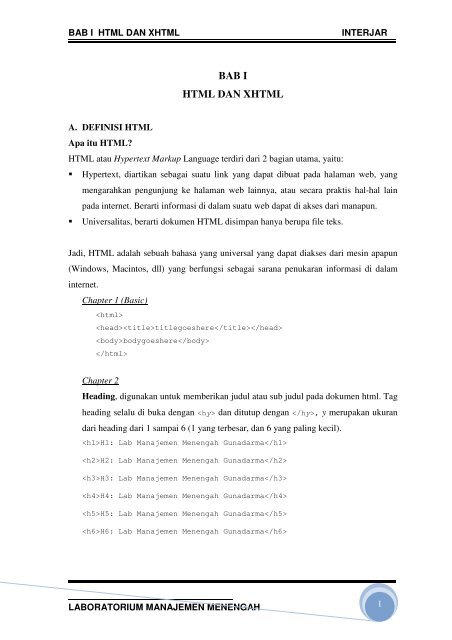 Bab I Html Dan Xhtml Ilab Universitas Gunadarma