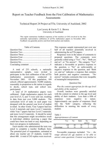 24. Teacher Feedback from the First Calibration of ... - e-asTTle