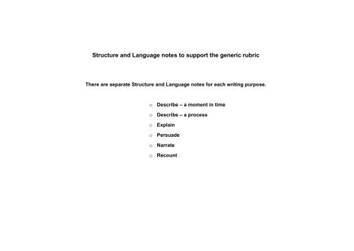 Structure and Language notes to support the generic rubric - e-asTTle