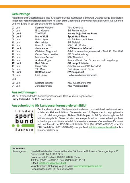 Ausgabe Juni 2012 - Kreissportbund Sächsische Schweiz