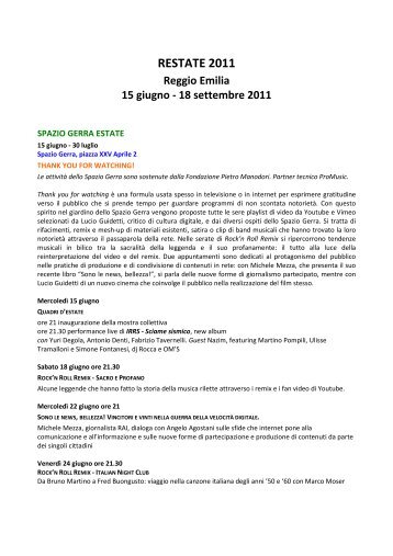 Restate 2011 - programma.pdf - Comune di Reggio Emilia