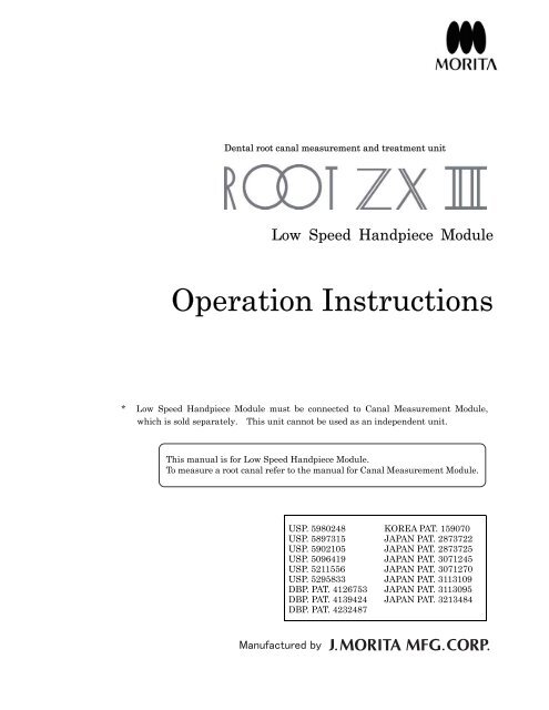 clime Root ZX II Low Speed Handpiece Module Instructions for Use