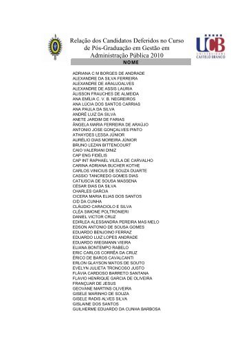 RelaÃ§Ã£o dos Candidatos Deferidos no Curso de PÃ³s-GraduaÃ§Ã£o em ...