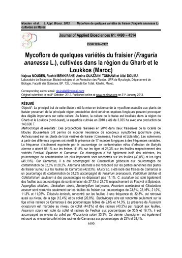 Mycoflore de quelques variÃ©tÃ©s du fraisier (Fragaria ananassa L ...