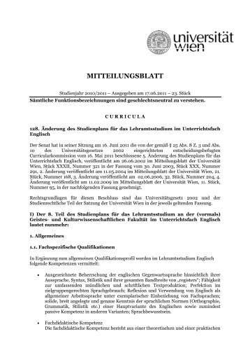 gÃ¼ltige Fassung ab 1.10.2011, einschl ... - UniversitÃ¤t Wien