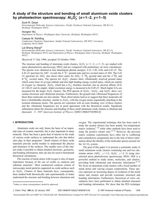 A study of the structure and bonding of small aluminum oxide ...