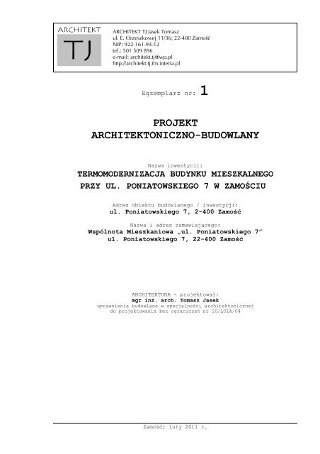 Projekt Budowlany Zakład Gospodarki Lokalowej W Zamościu