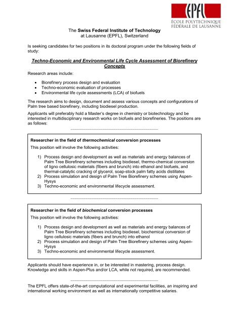 The Swiss Federal Institute of Technology at Lausanne (EPFL ...