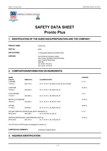 SAFETY DATA SHEET Pronto Plus - Mayday Graphic