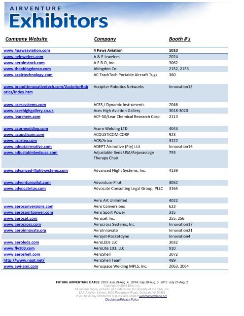 2013 Exhibitors - EAA AirVenture