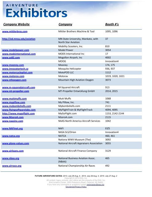 2013 Exhibitors - EAA AirVenture