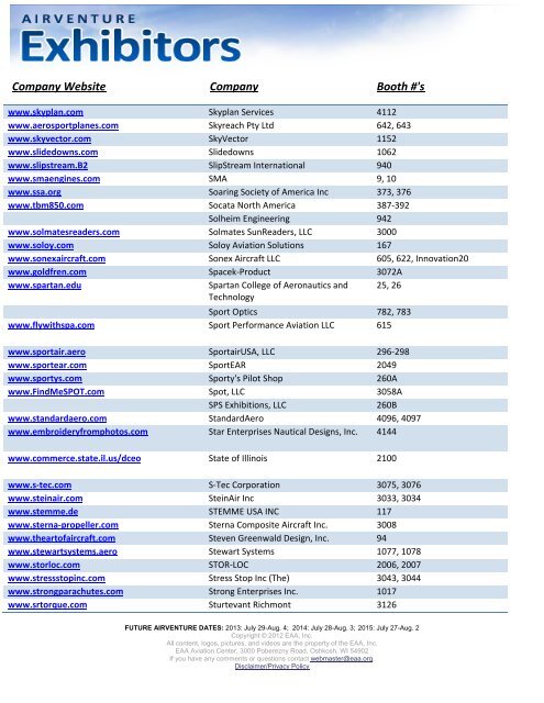 2013 Exhibitors - EAA AirVenture