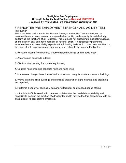 FIREFIGHTER PRE-EMPLOYMENT STRENGTH AND AGILITY TEST