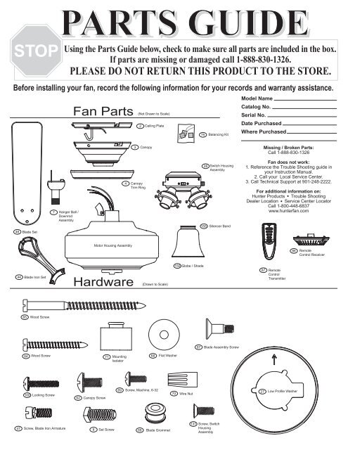 Parts Guide Hunter Fan