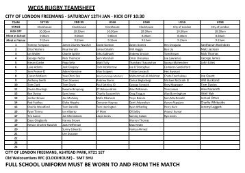 City of London Freemans Team Sheet - WCGS Sport