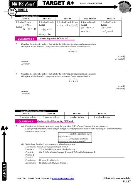 Preview Pakej Soalan Ramalan Edisi Mid Term Pilihan 1 [MATHS TINGKATAN 4]