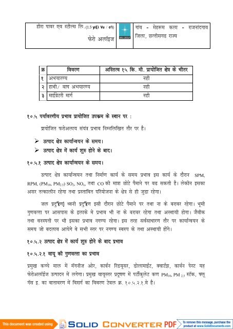 Summary EIA Report in Hindi Language