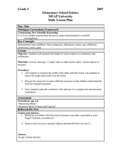 grade 5 2007 elementary school science meap mydps
