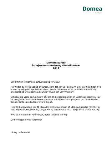 Domeas kurser for ejendomsmestre og -funktionÃ¦rer 2012