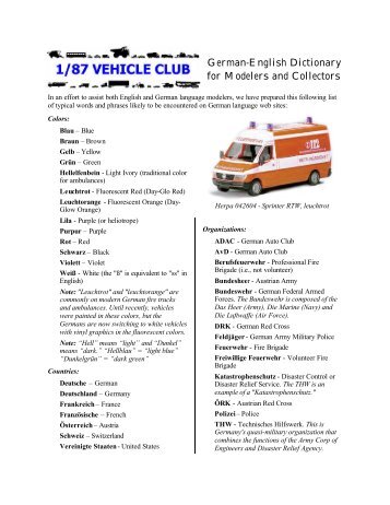 German-English Dictionary for Modelers and ... - 1/87 Vehicle Club