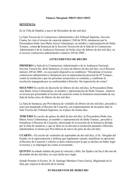 NÃƒÂºmero Marginal: PROV\2011\15032 SENTENCIA En ... - LegalToday