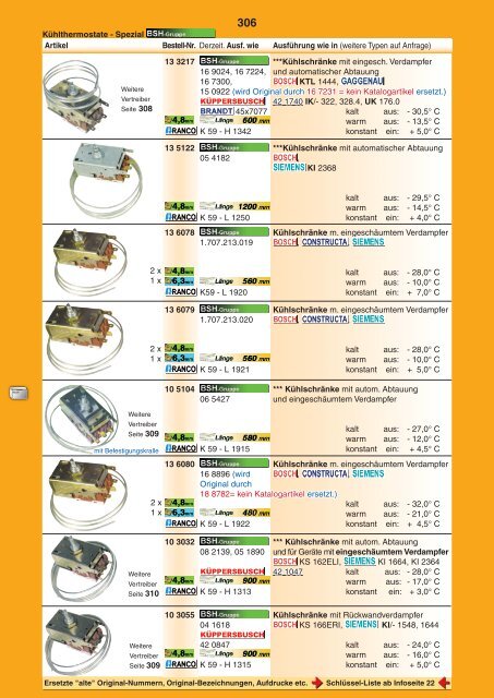 • Ersatzteile für Kühl-/Gefriergeräte • Zubehör Kältetechnik