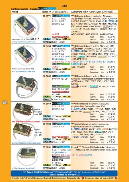 • Ersatzteile für Kühl-/Gefriergeräte • Zubehör Kältetechnik