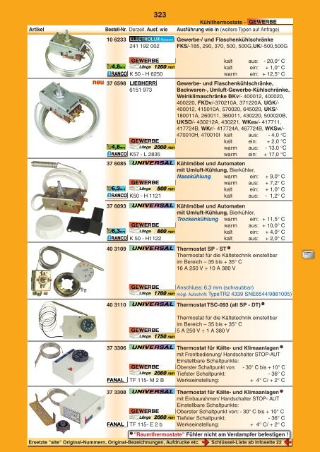 • Ersatzteile für Kühl-/Gefriergeräte • Zubehör Kältetechnik