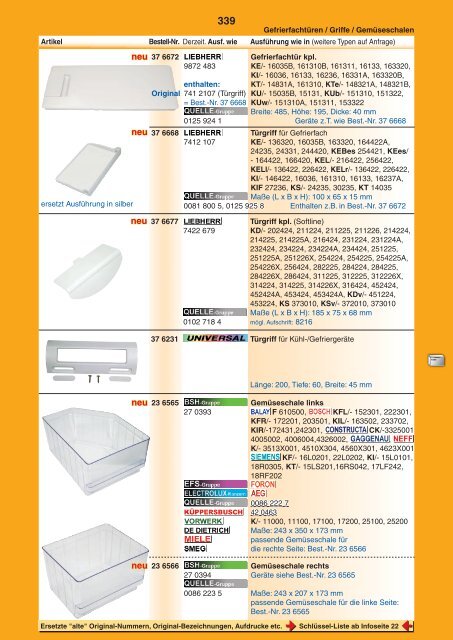 • Ersatzteile für Kühl-/Gefriergeräte • Zubehör Kältetechnik