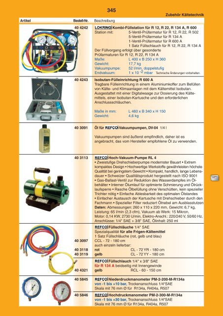 • Ersatzteile für Kühl-/Gefriergeräte • Zubehör Kältetechnik