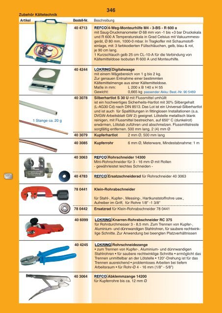 • Ersatzteile für Kühl-/Gefriergeräte • Zubehör Kältetechnik